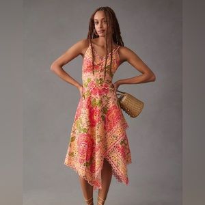 New FARM Rio Printed Eyelet Asymmetrical Dress